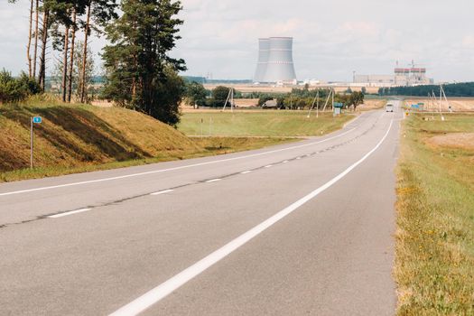 The road leading to the nuclear power plant in the Ostrovets district.The road to the nuclear power plant.Belarus