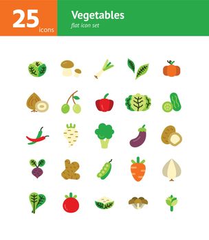 Vegetables flat icon set.