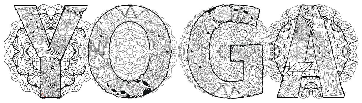 Mandala with word yoga. Vector decorative zentangle object for coloring
