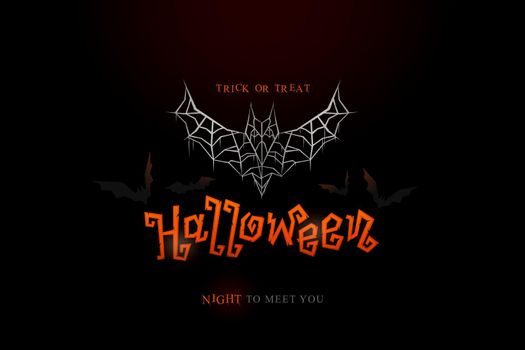 Halloween lettering and bat web horror concept banner design vector illustration. Celebration of halloween festival background