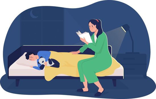 Mother read story 2D vector isolated illustration