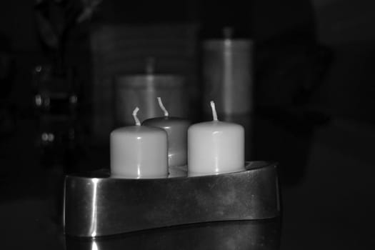Set of candles in black and white