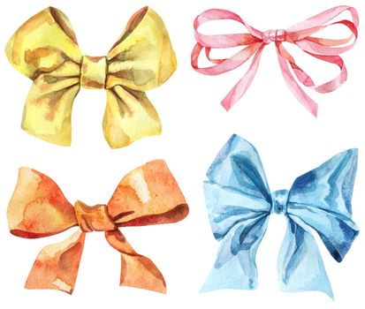Set of watercolor bows of different colors