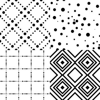 Set of design seamless monochrome patterns with dots and square.