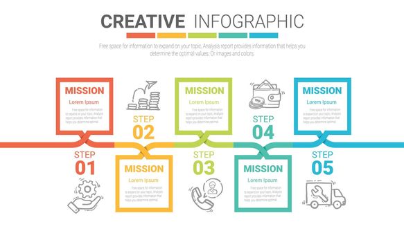 Presentation infographic template with 5 options, vector infographics design