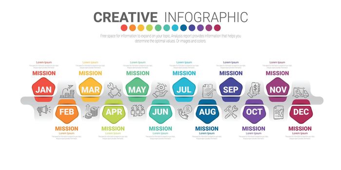 Timeline business for 12 months,Timeline infographics design vector