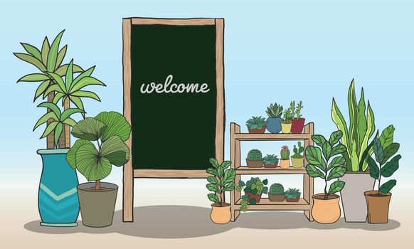Potted plants Set with Black board for writing messages