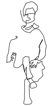 One line drawing of human's figure sitting