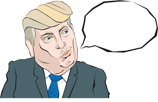 Cartoon Portrait of Donald Trump says something