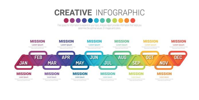 Timeline presentation for 12 months, 1 year, Timeline infographics design vector