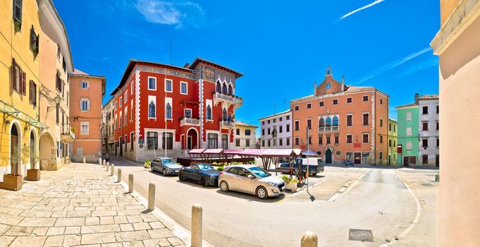Town of Vodnjan main square colorful architecture panoramic view