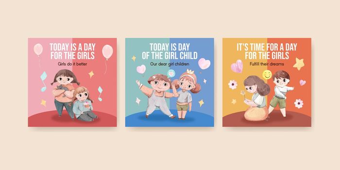 Banner template with International Day of the Girl Child concept,watercolor style