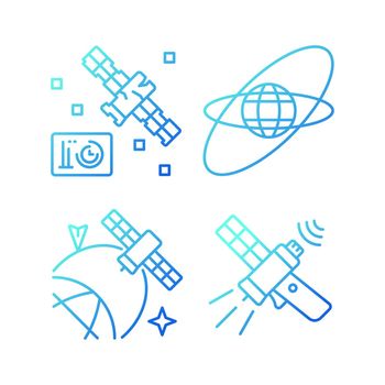 Satellites in space gradient linear vector icons set