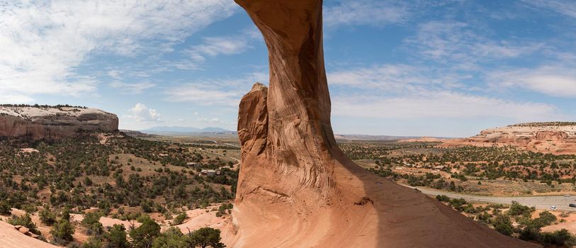 Utah panorama of inside of giant arch arm