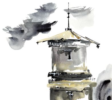 Watercolor illustration of tower