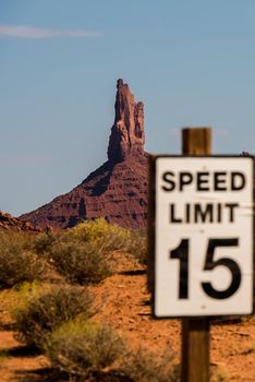 Speed limit infinity with Monument Valley mesas in the background