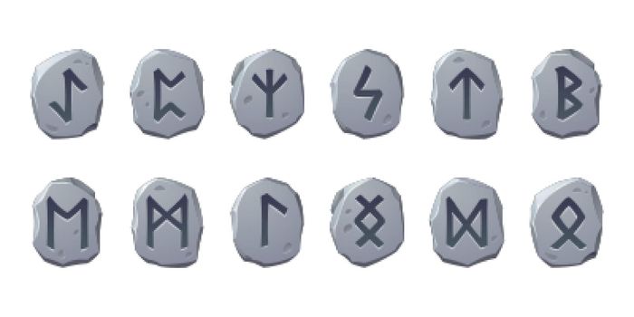 Rune stones with sacred glyphs for game design