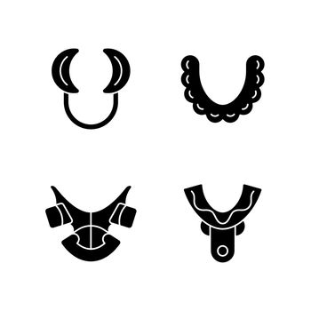 Orthodontic appliances black glyph icons set on white space