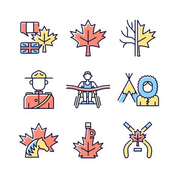 Canadian representation RGB color icons set