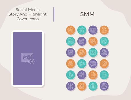 SMM social media story and highlight cover icons set
