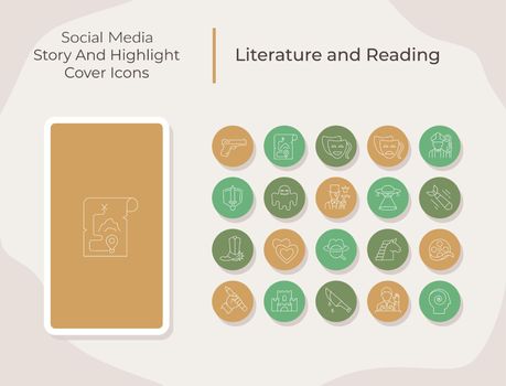 Literature and reading social media story and highlight cover icons set