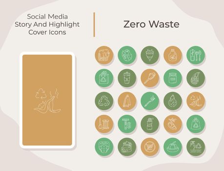 Zero waste social media story and highlight cover icons set