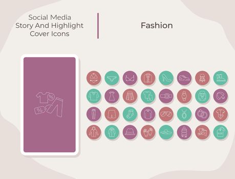 Fashion social media story and highlight cover icons set