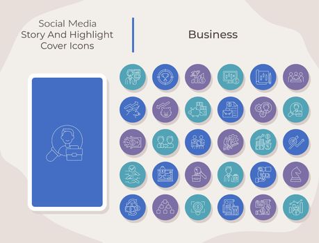Business social media story and highlight cover icons set