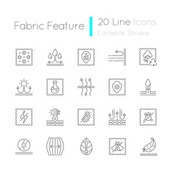 Different types of fabric feature linear icons set