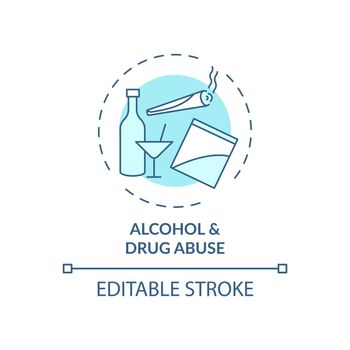 Alcohol and drug abuse blue concept icon