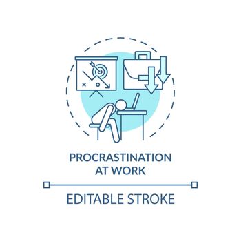 Procrastination at work blue concept icon