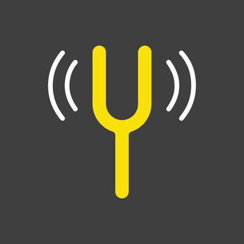 Tuning fork vector glyph icon on dark background. Music sign. Graph symbol for music and sound web site and apps design, logo, app, UI