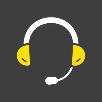Headset. Headphones with microphone vector glyph icon on dark background. Graph symbol for music and sound web site and apps design, logo, app, UI
