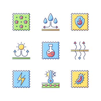 Different types of fabric feature vector flat color icon set