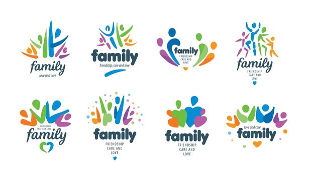 A set of painted abstract family logos on a white background