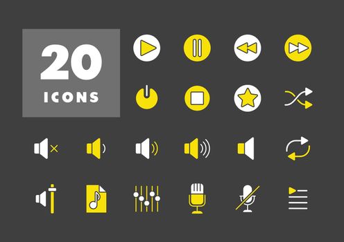 Multimedia user interface vector glyph icons set