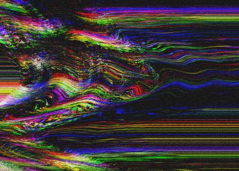 Glitch psychedelic Old TV background with Noise Screen error. Digital pixel noise abstract design. Photo glitch. Television signal fail. Technical problem grunge wallpaper. Colorful noise