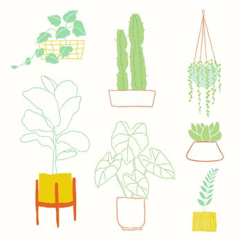 Colorful houseplant doodle element vector 