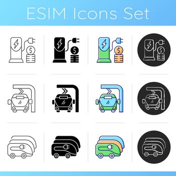 Electric vehicle charging icons set