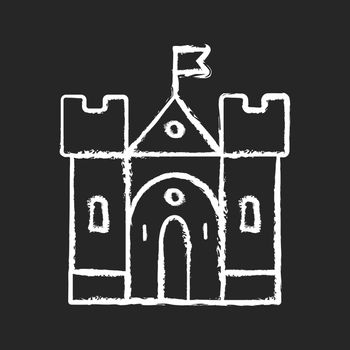 Medieval castle chalk white icon on black background