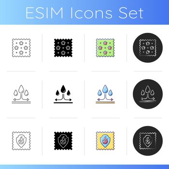 Different types of fabric feature icons set