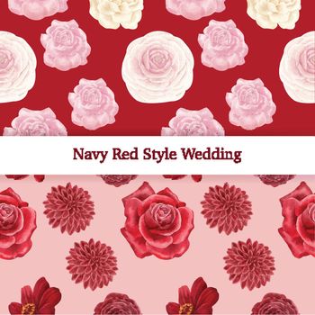 pattern seamless with red navy wedding concept,watercolor style