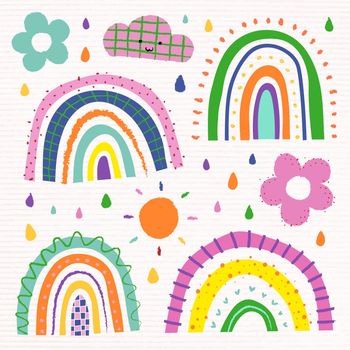 Rainbow in funky doodle style vector set