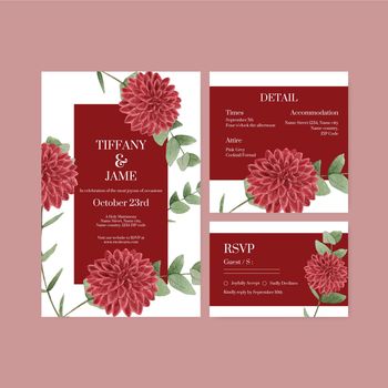 Wedding card tempalte with red navy wedding concept,watercolor style