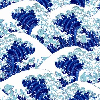 Japanese blue wave pattern vector, remix of artwork by Watanabe Seitei