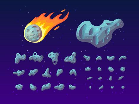 Set of colorful asteroids of different shapes, textures and size