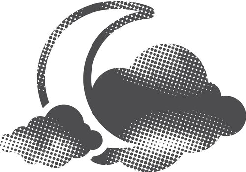 Weather overcast cloudy icon in halftone style. Black and white monochrome vector illustration.