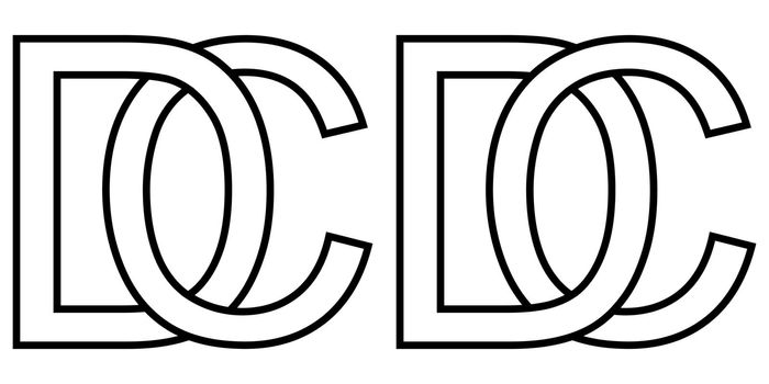 Logo cd dc icon sign two interlaced letters C D, vector logo cd dc first capital letters pattern alphabet c d