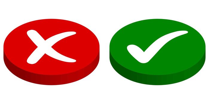 Buttons input output, rejected approved, vector cross mark and check mark, green start, red stop buttons