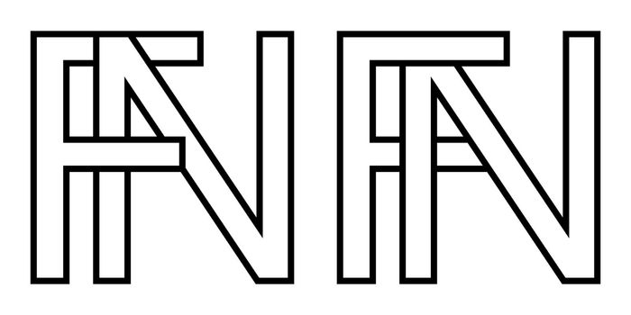 Logo sign fn and nf icon sign interlaced letters N, F vector logo nf fn first capital letters pattern alphabet n  f
